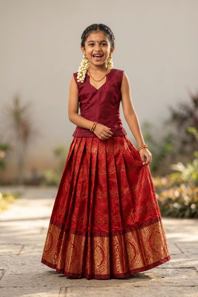 Girls South Indian Traditional Silk Pattu Pavada