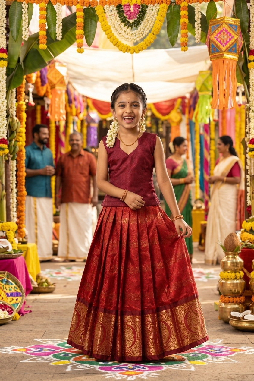 Girls South Indian Traditional Silk Pattu Pavada