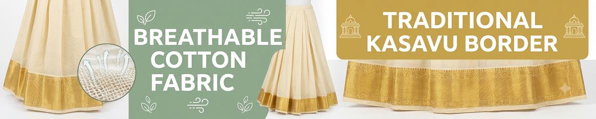 Women’s Olive Green Top with Off-White Gold Kasavu Lehenga Skirt | Traditional South Indian Ethnic Festive Wear Set | Readymade Cotton Silk Pattu Pavadai for Women & Teen Girls